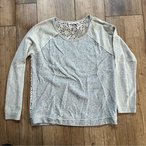 Mystree Gray and Cream Lace Accent Top